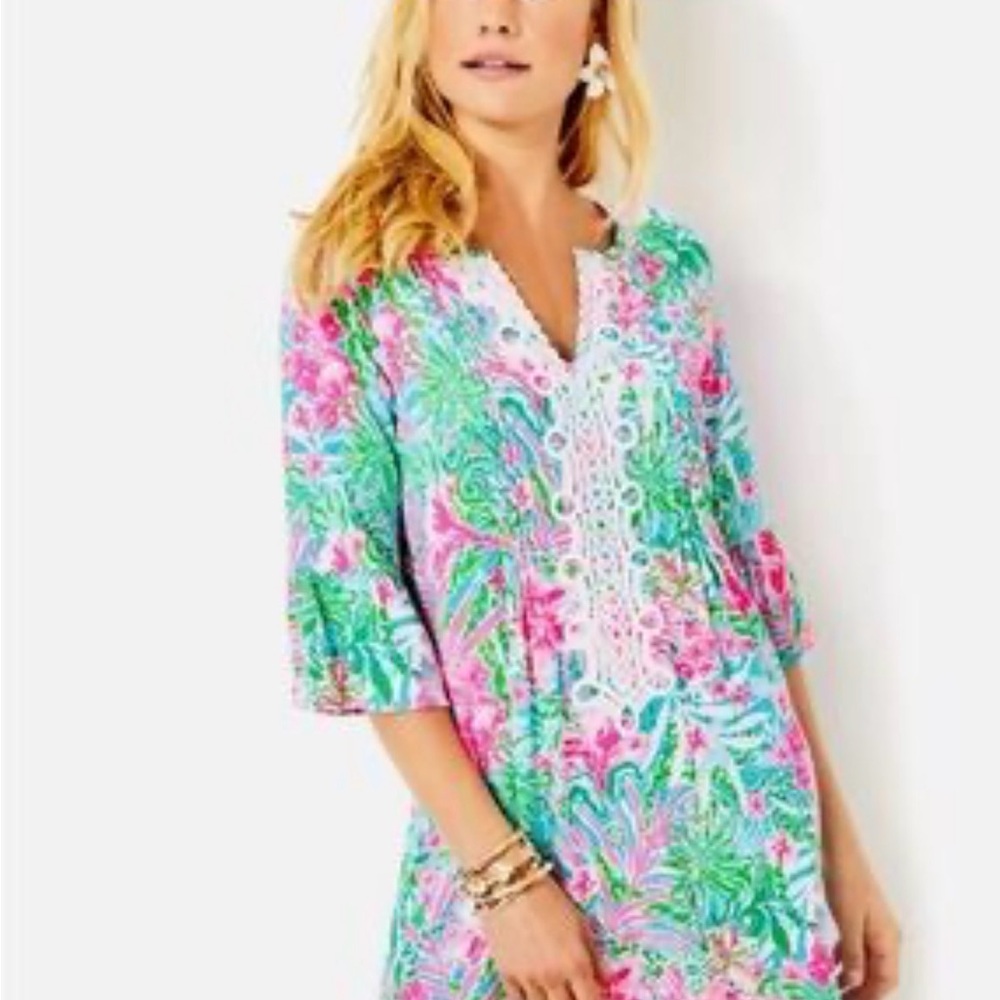 Lilly Pulitzer Dress - Krysta Amalfi Blue “Leaf It Wild” 3/4 sleeved dress
